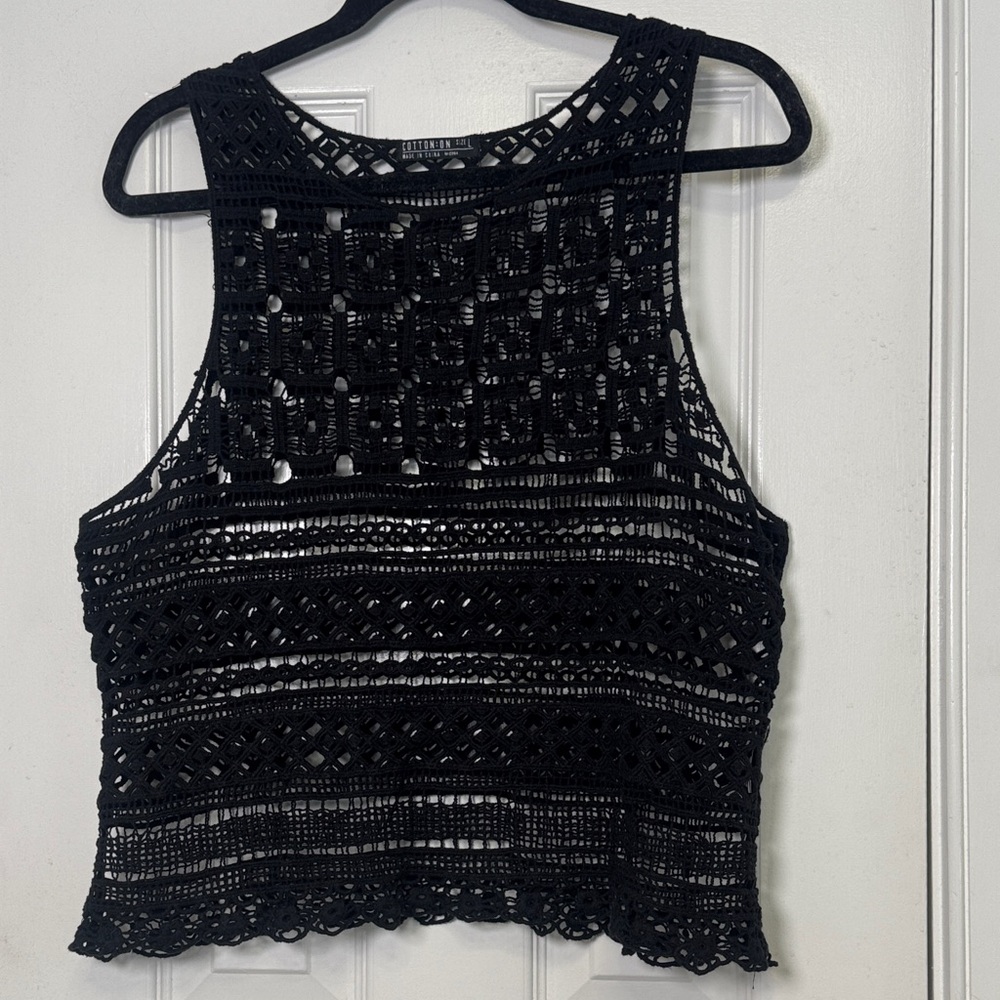 Cotton On Black Crochet Tank Top Sheer Open Knit Festival Size L